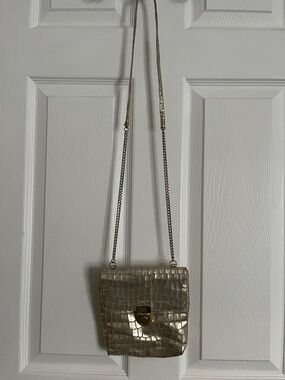 Pinky Gold Croc-Embossed Crossbody Bag